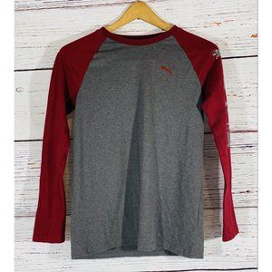 Puma Boys Long Sleeve Shirt Top Sz Large Athletic Logo Gray Maroon Sports School